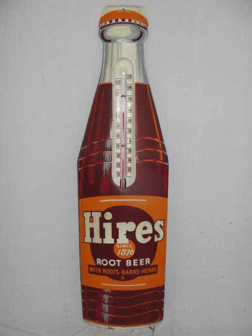 Hires Root Beer Bottle Thermometer: Tin Hires Root Beer Bottle Thermometer - 29"H x 8"W