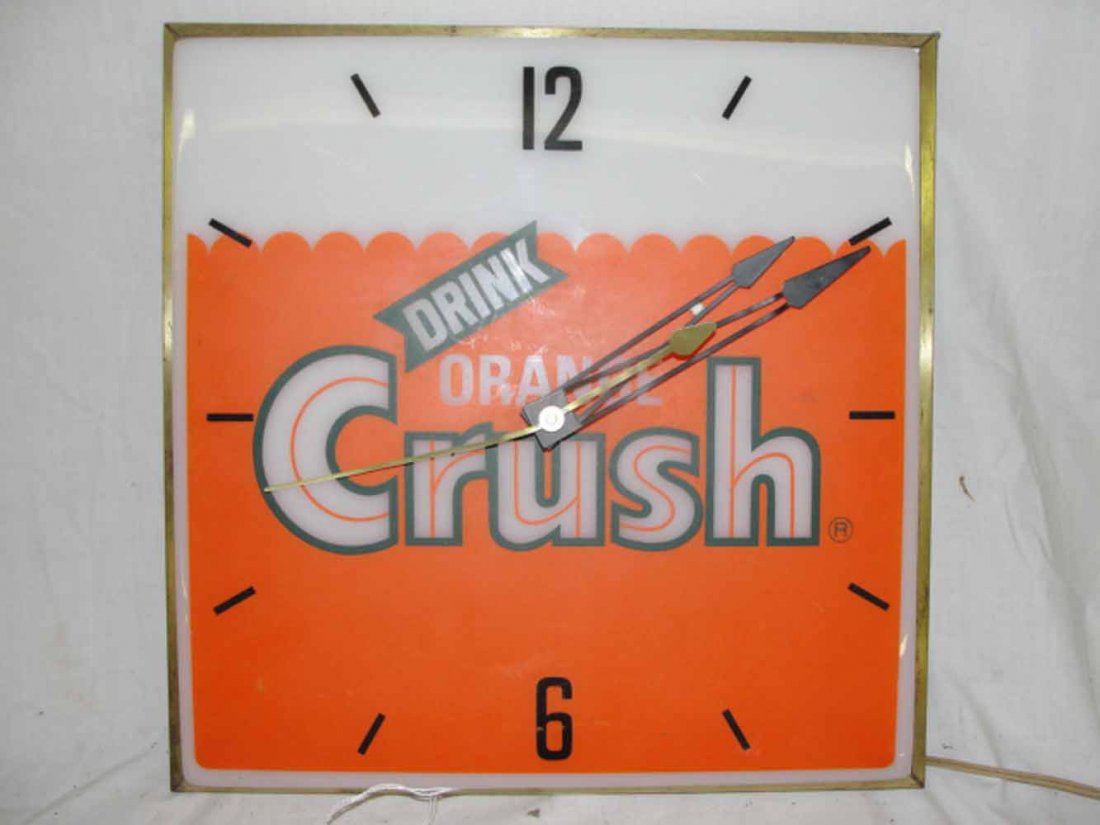 Drink Orange Crush Light Up Clock: Drink Orange Crush Light Up Advertising Clock- 15" H x 15"W