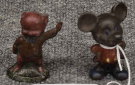 (2) EARLY MICKEY MOUSE & PORKY PIG CAST IRON FIGURINES