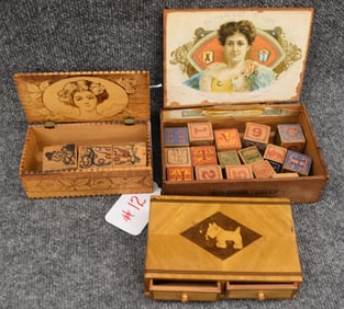 GROUPING OF (3) WOODEN BOXES W/ BLOCKS