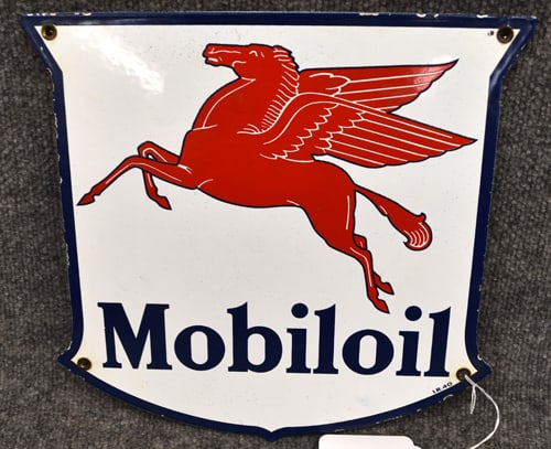 MOBILOIL PORCELAIN PUMP SHIELD: MOBILOIL PORCELAIN PUMP SHIELD DATE CODE I.R.40 SINGLE SIDED 12"W X 12"H