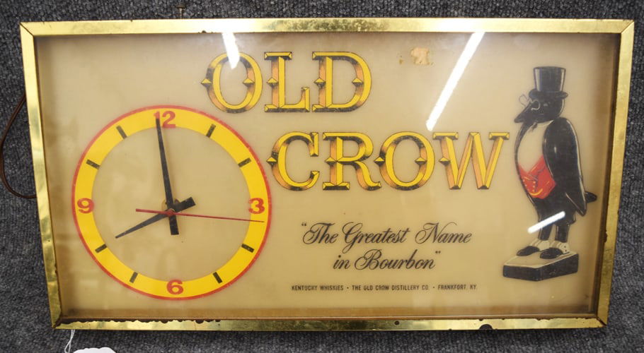 OLD CROW LIGHT UP SIGN WITH CLOCK (1 of 3)