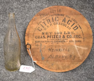 WOODEN PFIZER/HEINRICHS DRUM COVER & HEINRICHS SODA BOTTLE
