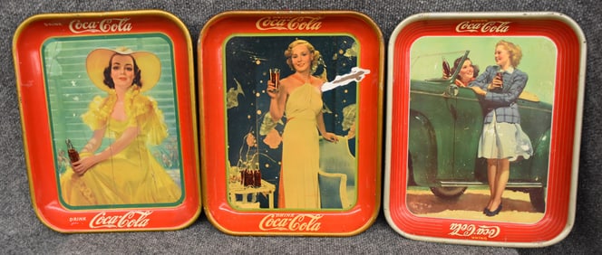 (3) DRINK COCA-COLA SERVING TRAYS