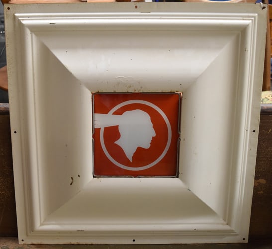 TIN FRAME W/GLASS PONTIAC INDIAN CHIEF SIGN (1 of 3)