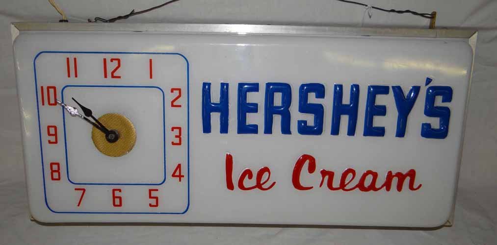 Hershey's Ice Cream Light Up Sign/Clock: Hershey's Ice Cream Light Up Sign/Clock - 25"L x 11"H