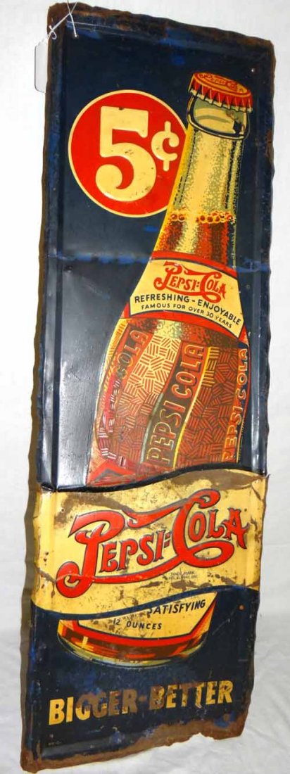 1940 5 Cent Pepsi Cola Sign: 1940 5 Cent Pepsi Cola Sign - 15 1/2"W x 49 1/2"H