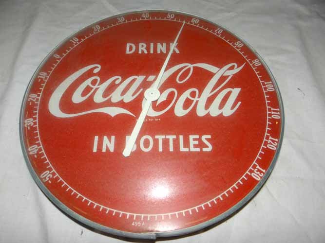 Drink Coca Cola in Bottles Thermometer: Round Drink Coca Cola in Bottles Thermometer - 12" Diameter