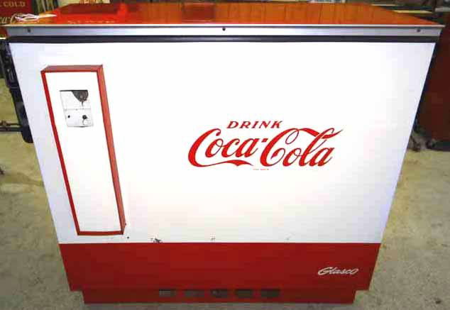 10 Cent Coca Cola Cooler: Glasco Model GBV-60 - 10 Cent Coca Cola Cooler with Bottle Cap Opener - 42"L x 20"D x 38"H