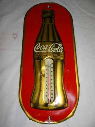 Coca Cola Bottle Thermometer: Tin Coca Cola Bottle Thermometer - 1923 Gold Bottle - 7"W x 16"H