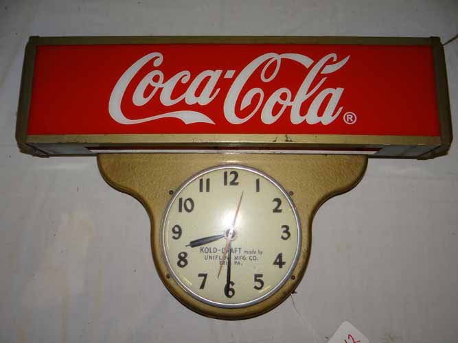 Coca Cola Light Up Clock: Coca Cola Light Up Clock Made By Kole-Draft Uniflow Mfg., 26"L x 17"H