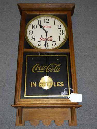 "Drink Coca Cola " in Bottles Clock: Drink Coca Cola Clock ..Old clock case & Old works, New reverse painted glass & new Paper face. 34 1/2" L x 17 1/2" @
