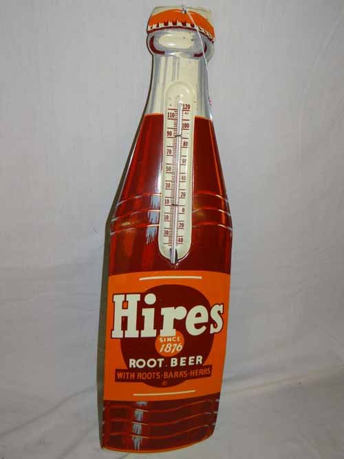 Hires Root Beer Bottle Thermometer: Tin Hires Root Beer Bottle Thermometer - 29"L x 8"W