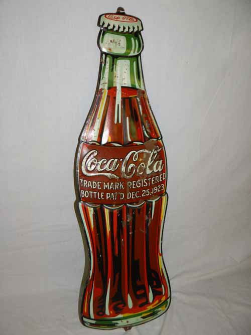1933 Coca Cola Bottle Sign: Tin 1933 Coca Cola Bottle Sign by American Art - 38"H x 12"W