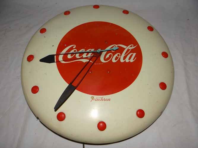 Early Coca Cola Telechron Clock: Tin Early Coca Cola Telechron Clock by Kay Company- 16"Diameter
