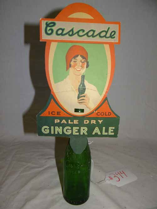 "Cascade Ice Cold Pale Dry Gingerale" Bottle Advertisin: Cardboard "Cascade Ice Cold Pale Dry Gingerale" Bottle Advertising with Cascade Bottle - 14 5/8"H x 6"W