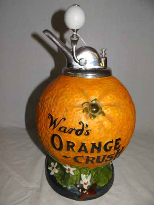 Ward's Orange Crush Syrup Dispenser: Porcelain Ward's Orange Crush Syrup Dispenser - 14 1/2"H x 7 1/4"W