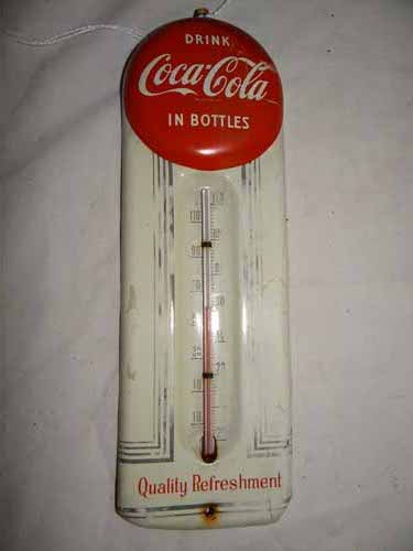 Drink Coca Cola in Bottles Thermometer: Tin Drink Coca Cola Bottles Quality Refreshment Thermometer - 9"H x 3"W