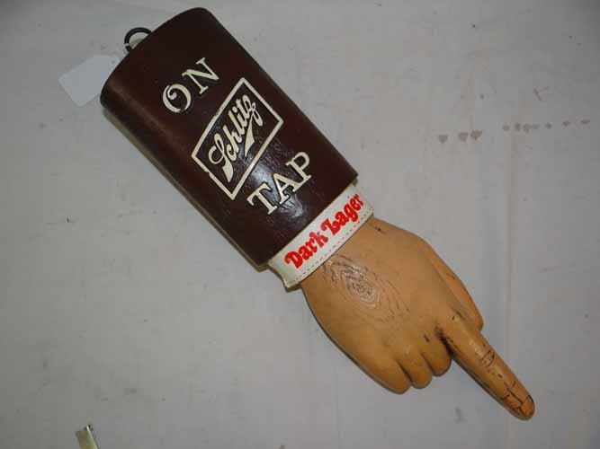 Schlitz on Tap Hand Pointing Sign: Plastic Schlitz O Tap Hand Pointing Sign - 6"W x 24"H