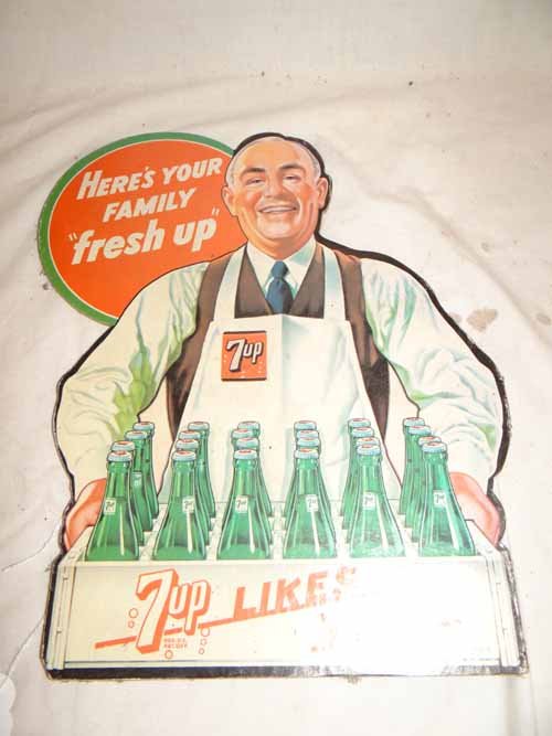 1949 7-Up Display: Cardboard 1949 Stand Up 7-Up Display - 9"W x 12"H