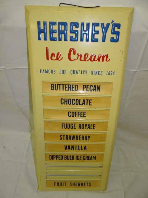Hershey Ice Cream Menu Board: Tin Hershey Ice Cream Menu Board - 26"H x 11 1/2"W