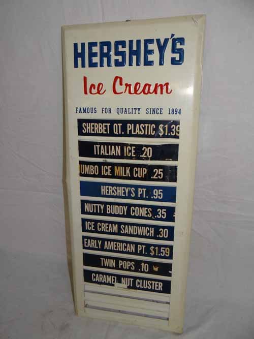 Hershey Ice Cream Menu Board: Tin Hershey Ice Cream Menu Board - 11"W x 28"H