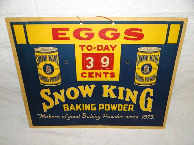 Snow King Display Sign: Cardboard Snow King Baking Powder/Egg/Butter Display Sign - 13 1/2" x 10 1/2"