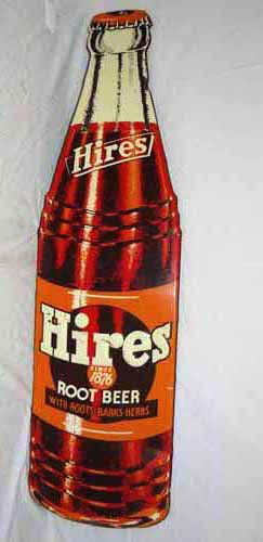 Hires Root Beer Bottle Sign: Tin Hires Root Beer Bottle Sign - 16"W x 57"H