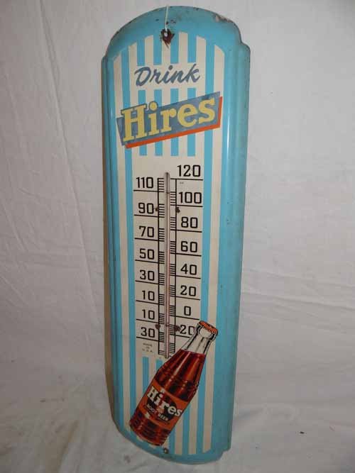 Hires Root Beer Thermometer: Tin Hires Root Beer Thermometer - 8"W x 27"H