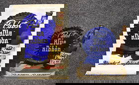 PABST DISPLAYS: (2) "PABST BLUE RIBBON" COUNTERTOP STAND UP DISPLAYS, ONE IS PLASTIC ONE IS METAL LARGEST IS 12"H X 9 1/2"W X 3 1/4"D