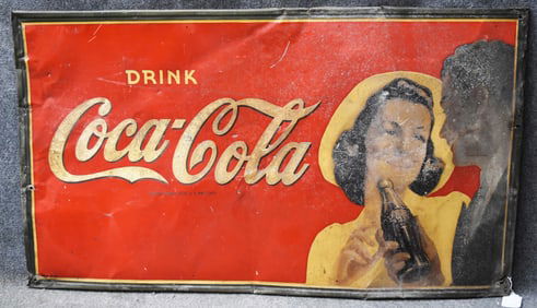 1941 DRINK COCA COLA TIN SIGN W/GIRL