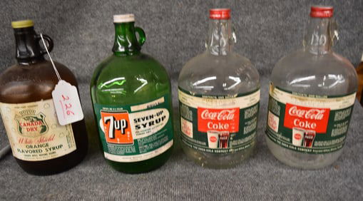 (4) ONE GALLON GLASS SODA SYRUP BOTTLES