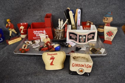 GROUPING OF PLASTIC BAR TOP ADVERTISING ITEM S