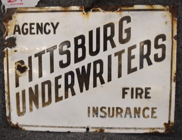 AGENCY PITTSBURG UNDERWRITERS FIRE INSURANCE PORCELAIN SIGN