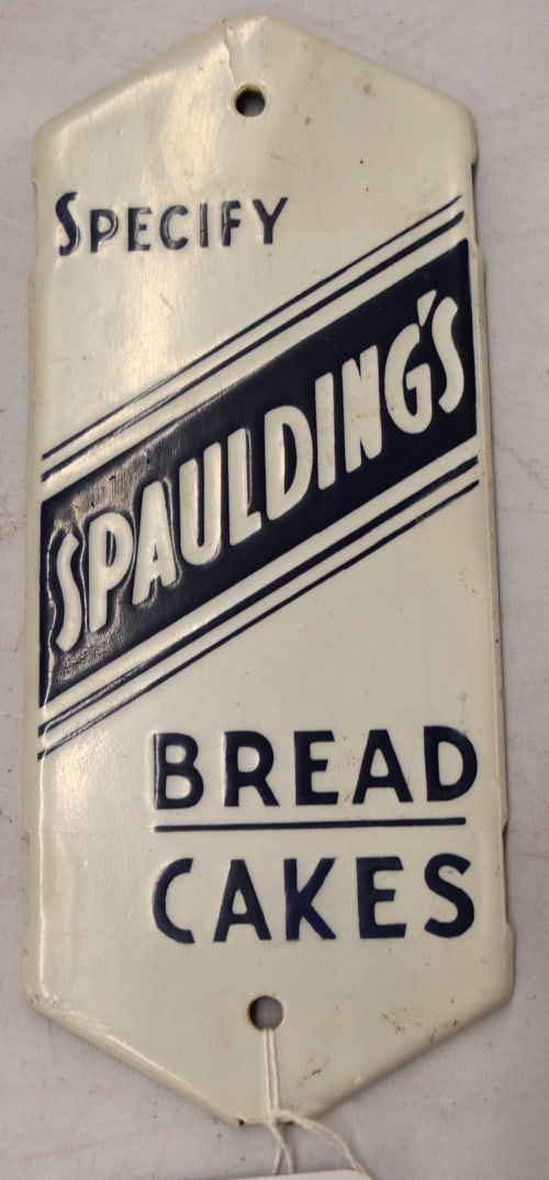 SPAULDING BREAD SIGN: SPAULDING BREAD CAKES SMALL PORCELAIN SIGN