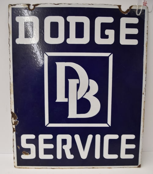 DODGE SERVICE SIGN: DODGE "DB" SERVICE PORCELAIN DOUBLE SIDED SIGN