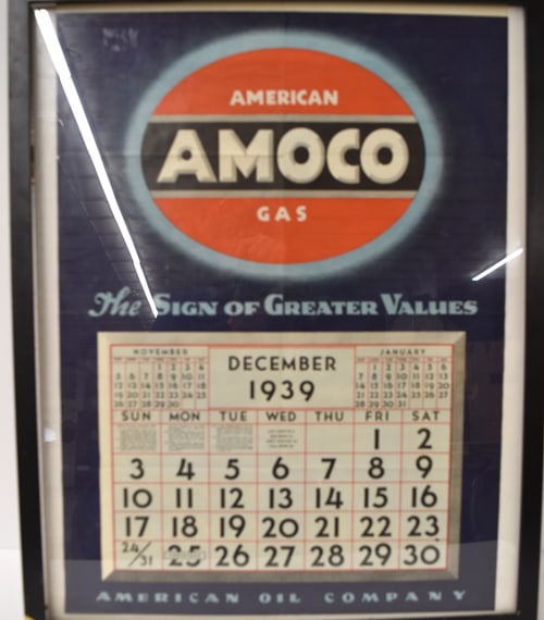 AMOCO CALENDAR: AMOCO FRAMED PAPER CALENDAR PAGE DECEMBER 1939