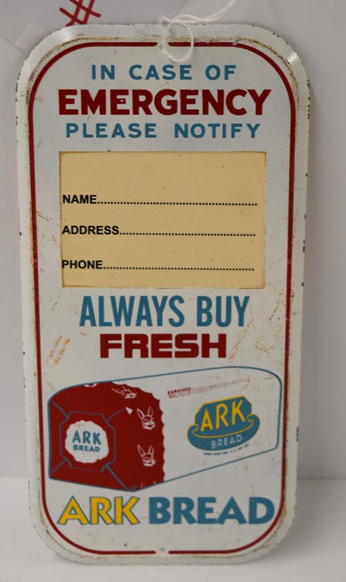 ARK BREAD SIGN: ARK BREAD EMERGENCY NOTIFICATION TIN SIGN