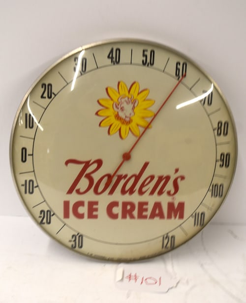 BORDEN'S THERMOMETER: BORDEN'S ICE CREAM THERMOMETER MARKED TW O'CONNELL & CO., CHICAGO 13 ILLINOIS - MADE IN THE USA