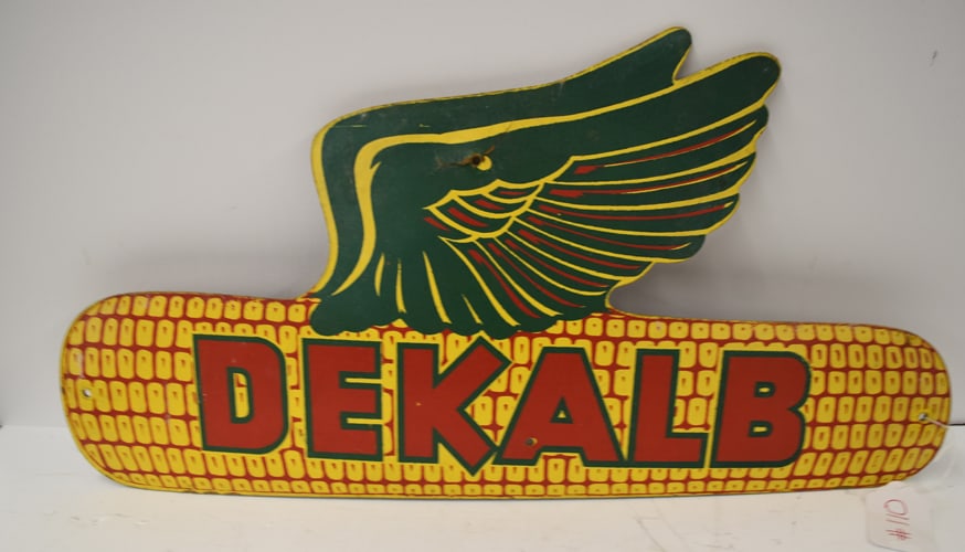 DEKALB SIGN: ORIGINAL MASONITE DEKALB FLYING CORN SIGN SINGLE SIDED