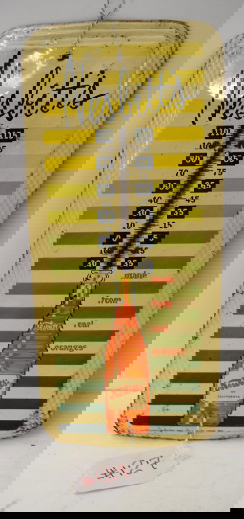 NESBITT'S THERMOMETER: NESBITT'S ADVERTISING THERMOMETER -MARKED WIEGAND MFG. CO INC. ST. LOUIS MO 905 - WORKING THERMOMETER