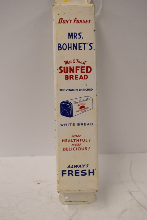 MRS. BOHNET'S BREAD: MRS. BOHNET'S SUNFED BREAD SMALL TIN DOOR PUSH