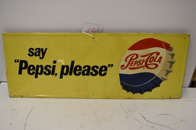 PEPSI SIGN: TIN PEPSI PLEASE SIGN WITH RAISED LETTERS - MARKED M-156