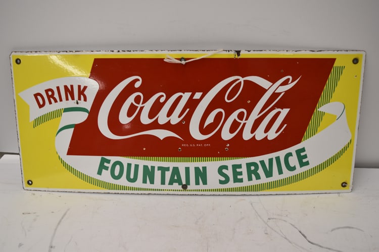 COCA-COLA SIGN: PORCELAIN COCA COLA FOUNTAIN SINGLE SIDED SIGN