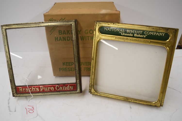 (3) COUNTRY STORE ITEMS: (3) COUNTRY STORE ITEMS TO INC: UNEEDA BISCUIT, BRACHS CANDY COVERS AND ONE SAWYERS CARDBOARD BON BON BOX