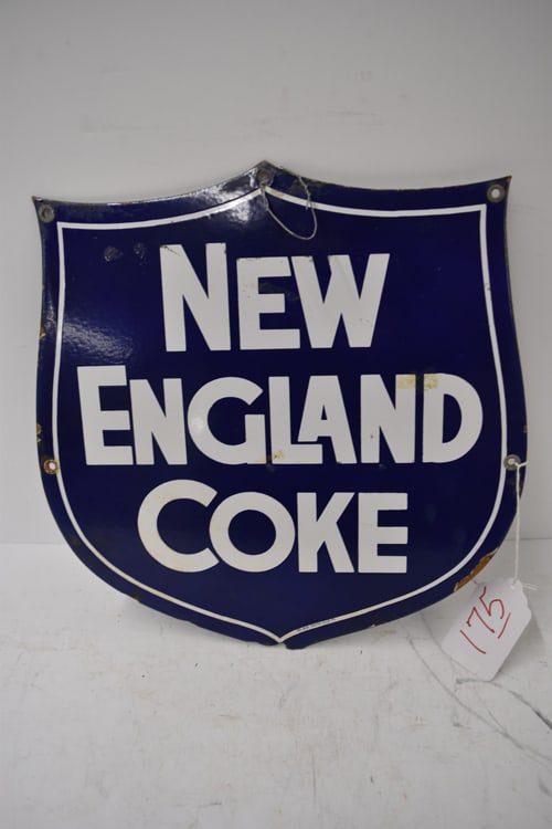 NEW ENGLAND COKE SIG: NEW ENGLAND COKE PORCELAIN SHIELD SIGN