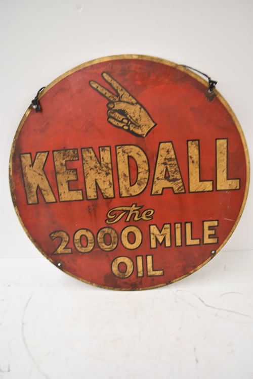 KENDALL 2000 MILE TIN SIGN: DBL SIDED KENDALL 2000 MILE OIL TIN SIGN