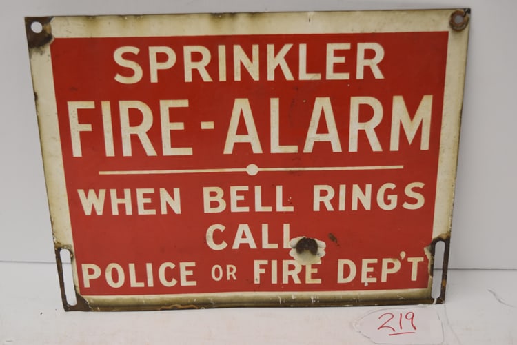 SPRINKLER FIRE ALARM SIGN: SPRINKLER FIRE ALARM SINGLE SIDED PORC. SIGN