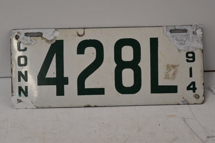 1914 PORC CONNECTICUT LIVERY LICENSE PLATE