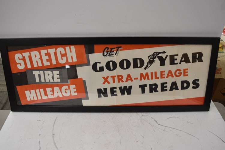 FRAMED "GOODYEAR STRETCH TIRE MILEAGE": FRAMED "GOODYEAR STRETCH TIRE MILEAGE" ADVERTISEMENT